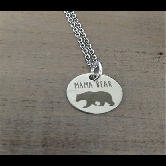 Stainless Steel Silvertone Mama Bear Necklace - Picture 1 of 2